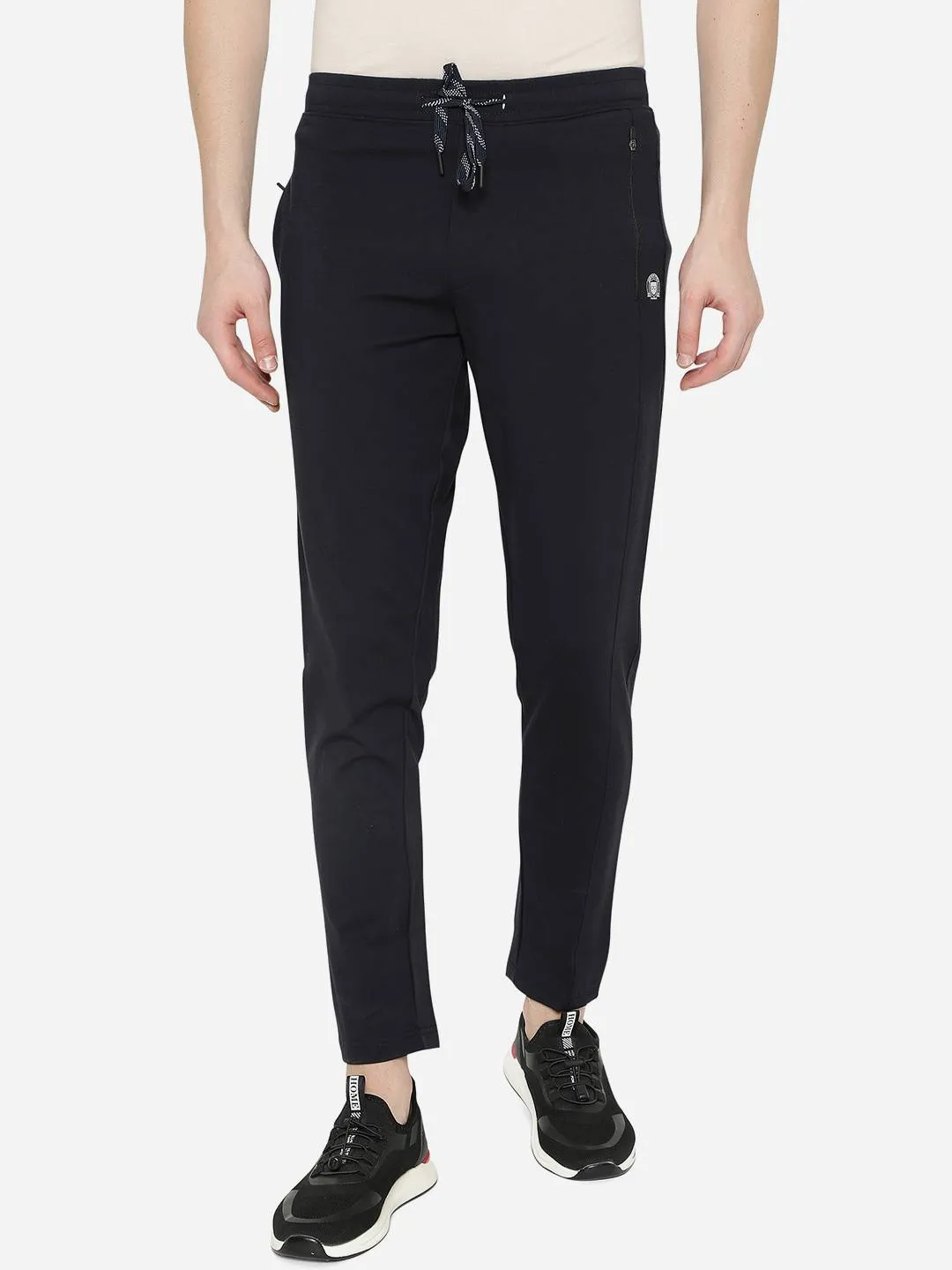 Navy Blue Solid Slim Fit Track Pant | JadeBlue
