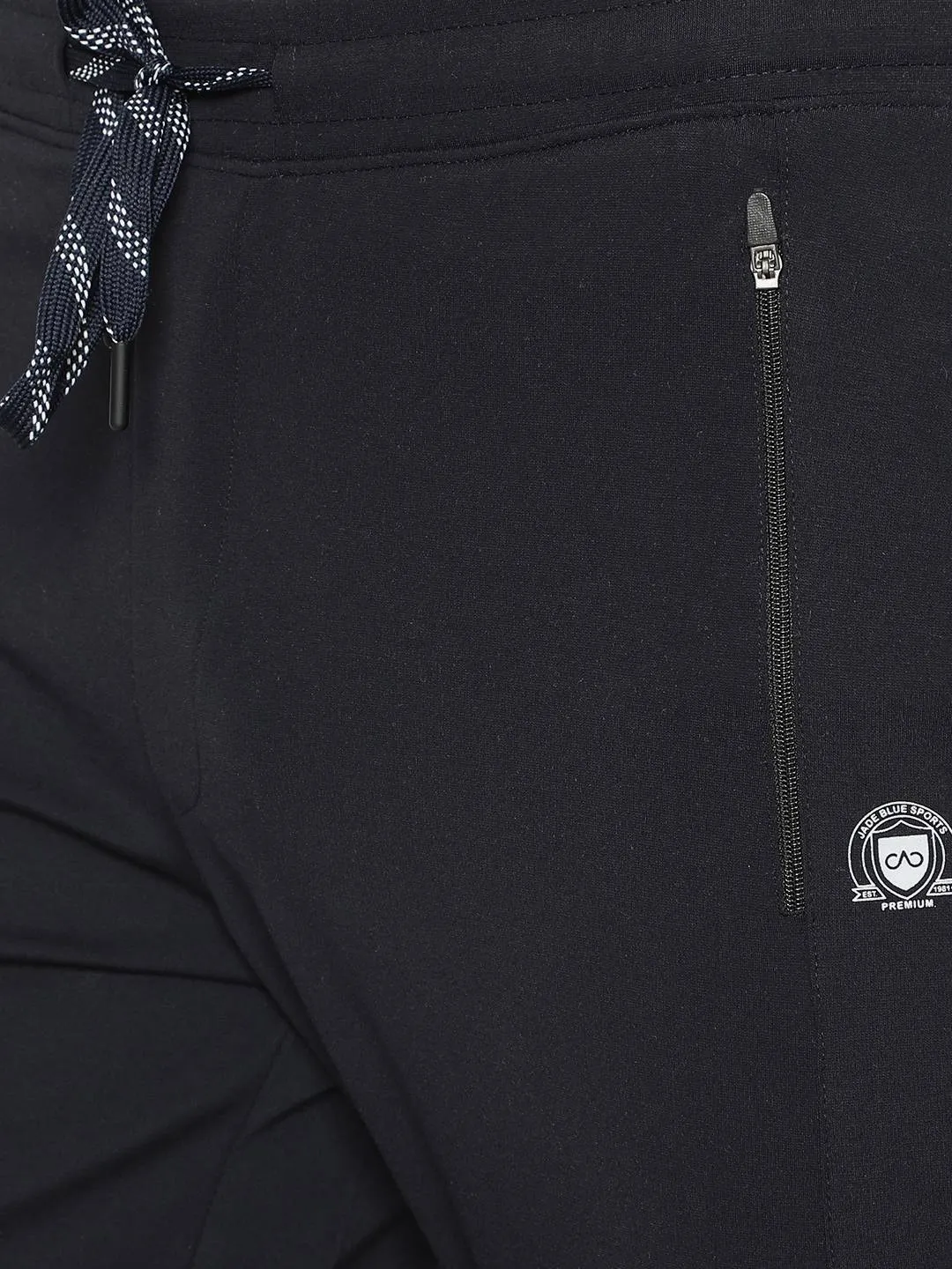 Navy Blue Solid Slim Fit Track Pant | JadeBlue