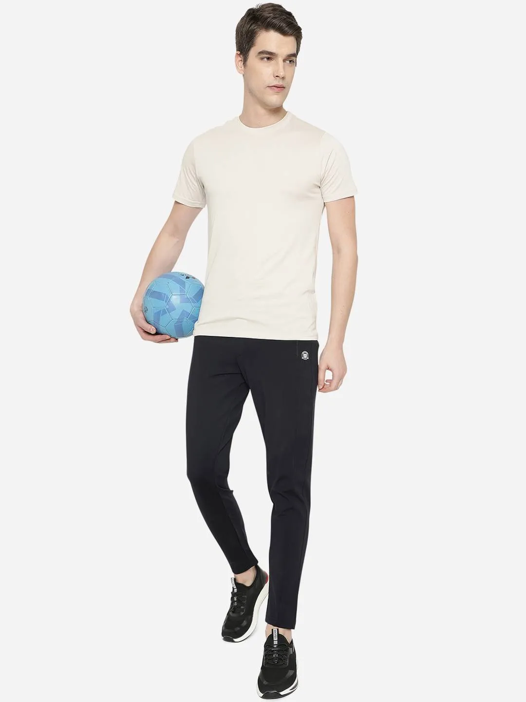 Navy Blue Solid Slim Fit Track Pant | JadeBlue