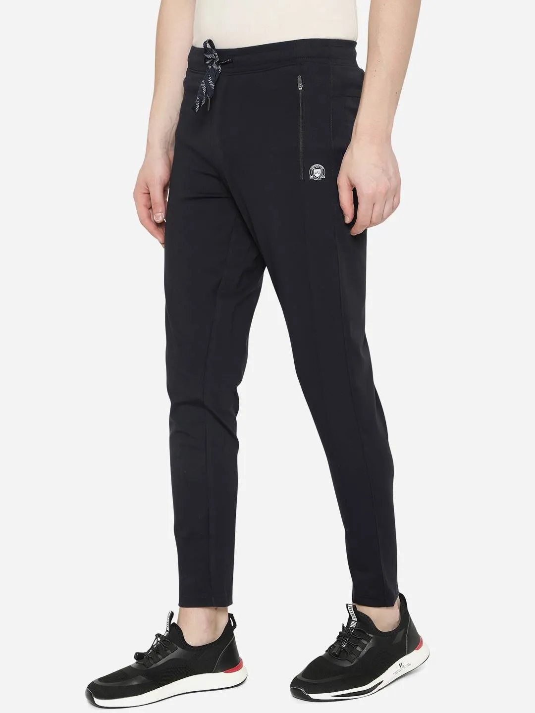 Navy Blue Solid Slim Fit Track Pant | JadeBlue