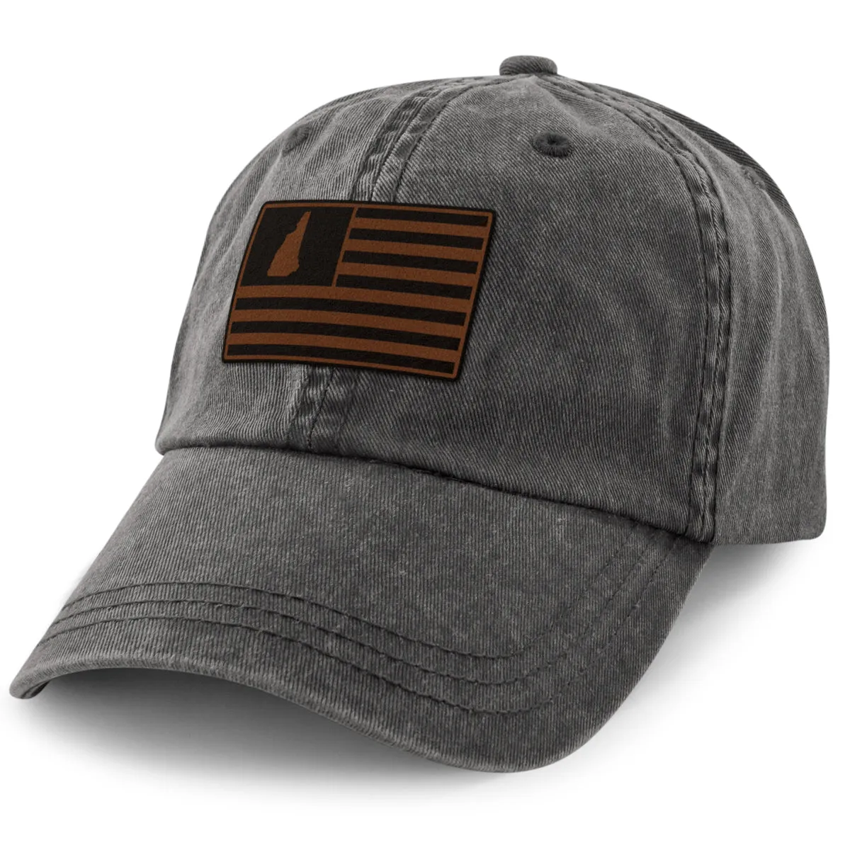 New Hampshire Striped Leather Patch Washed Dad Hat