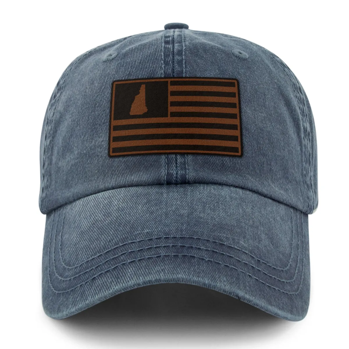 New Hampshire Striped Leather Patch Washed Dad Hat
