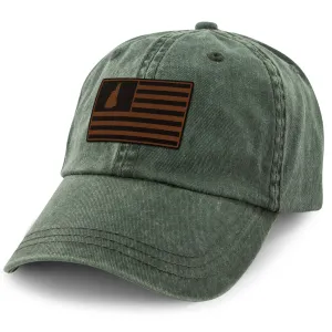 New Hampshire Striped Leather Patch Washed Dad Hat