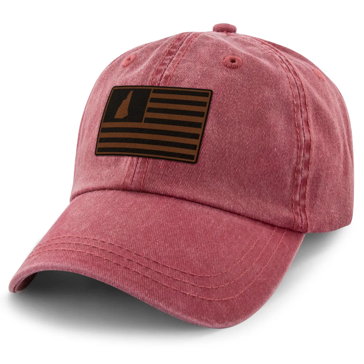 New Hampshire Striped Leather Patch Washed Dad Hat
