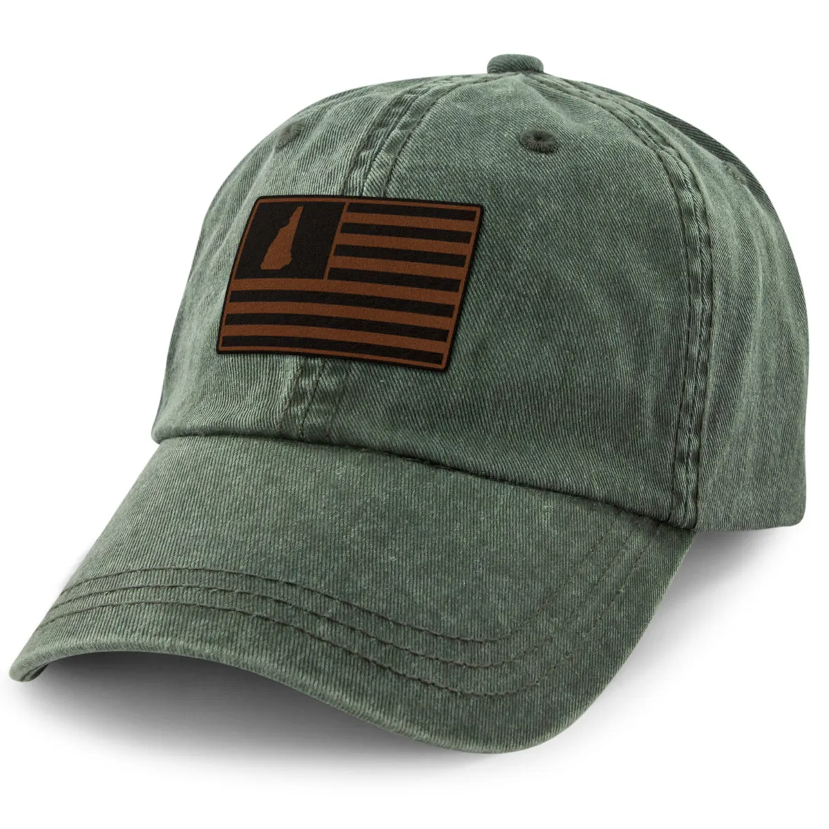 New Hampshire Striped Leather Patch Washed Dad Hat