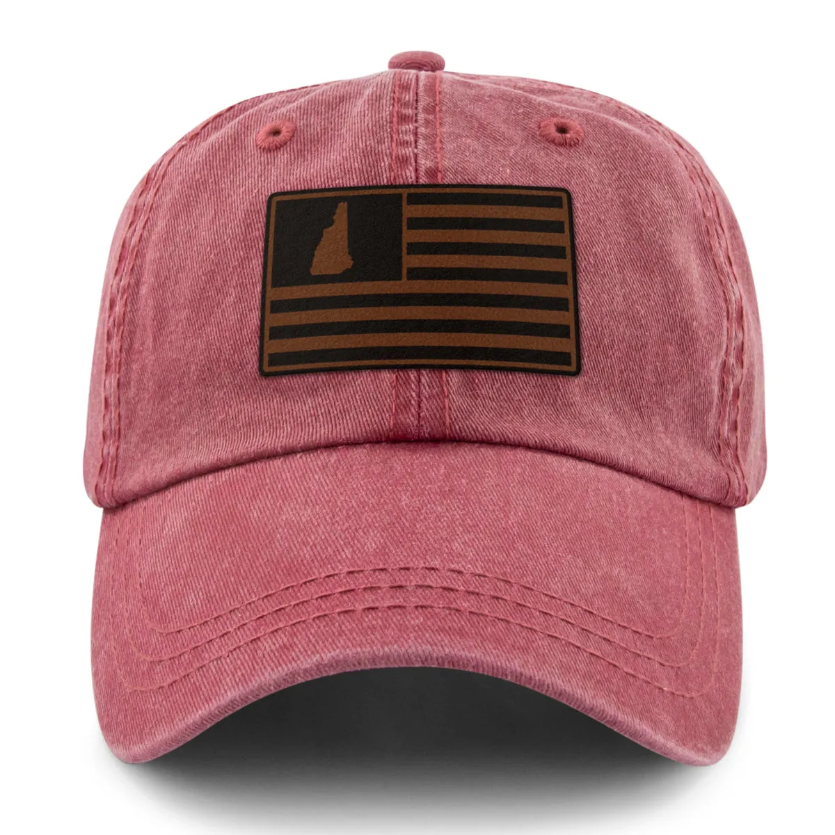 New Hampshire Striped Leather Patch Washed Dad Hat