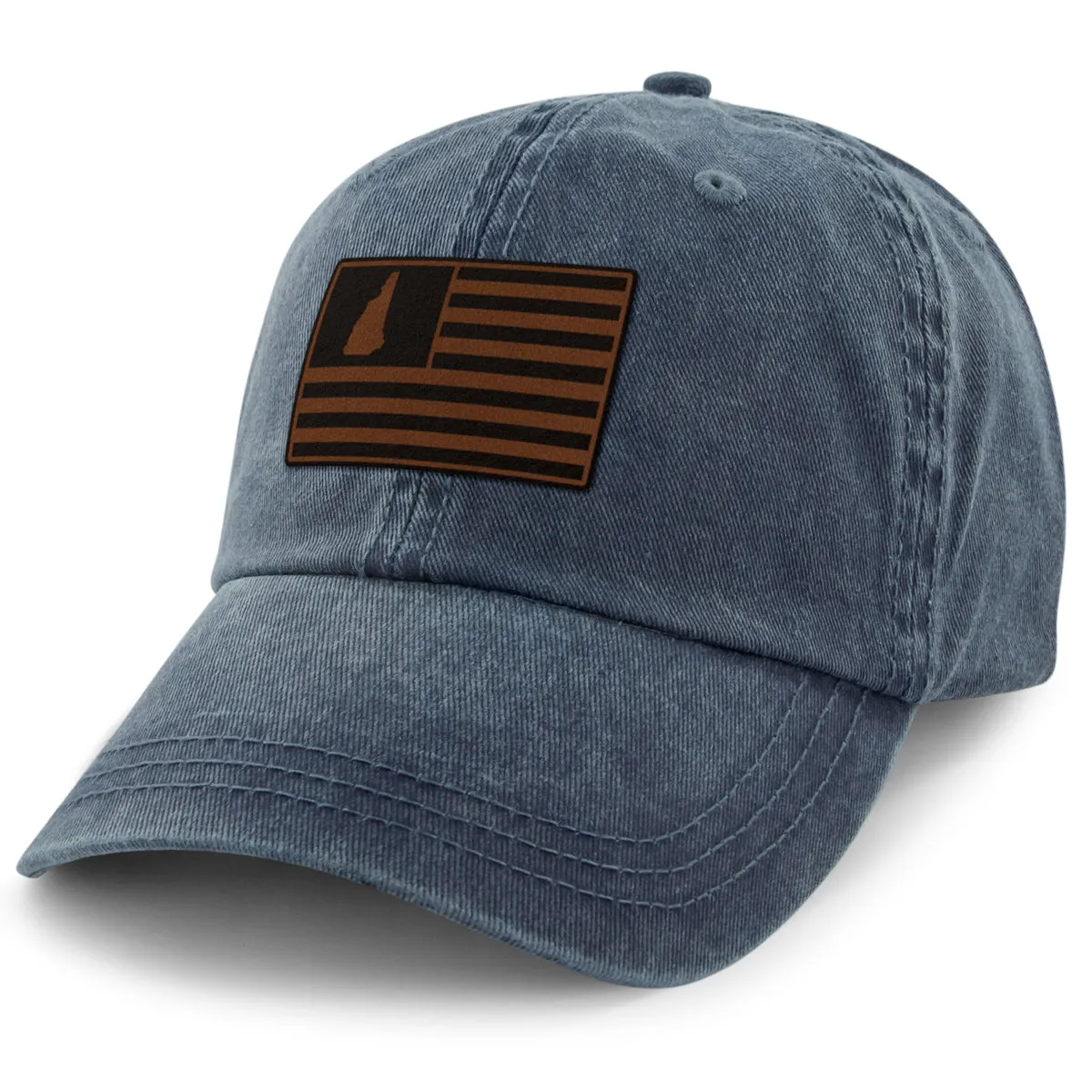 New Hampshire Striped Leather Patch Washed Dad Hat