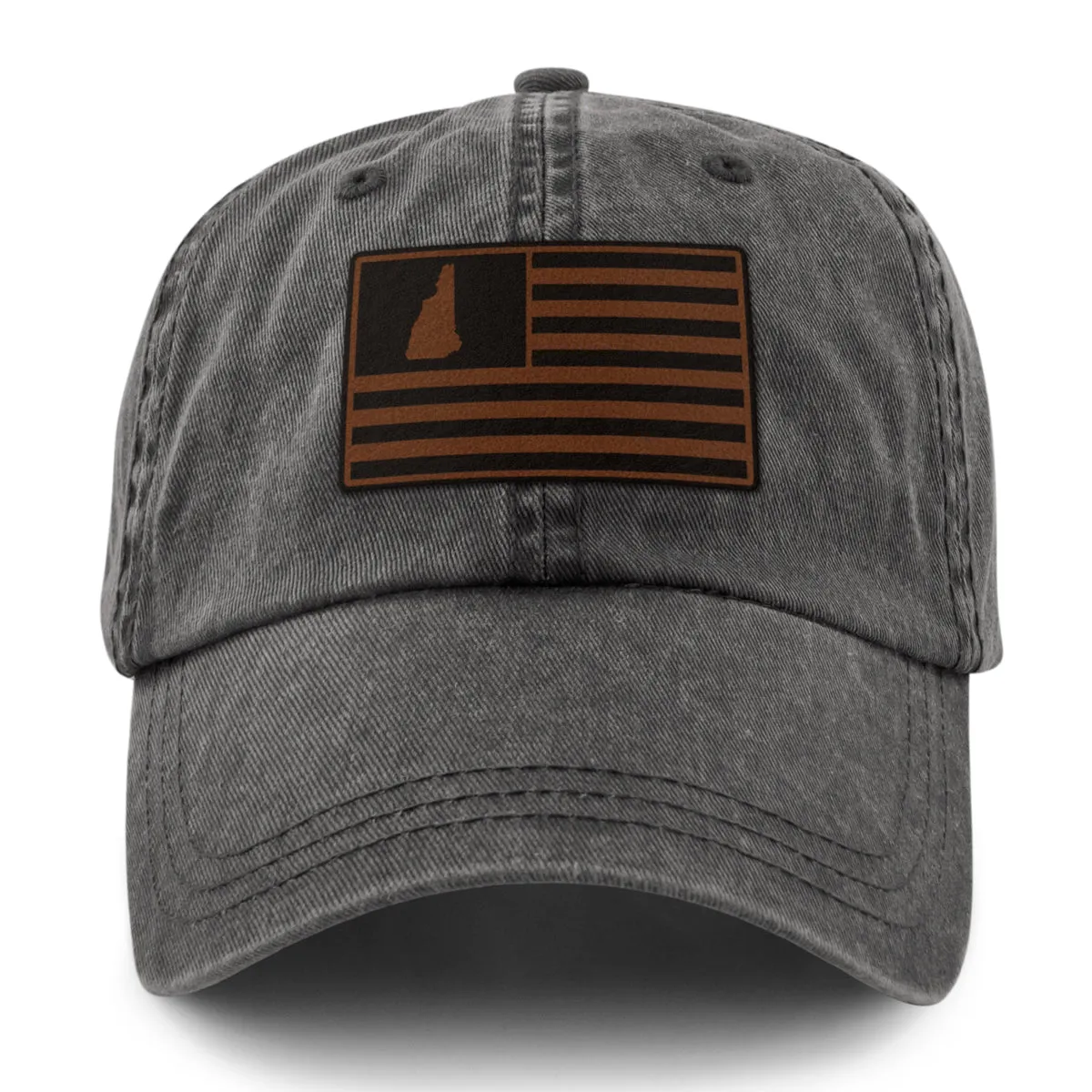 New Hampshire Striped Leather Patch Washed Dad Hat