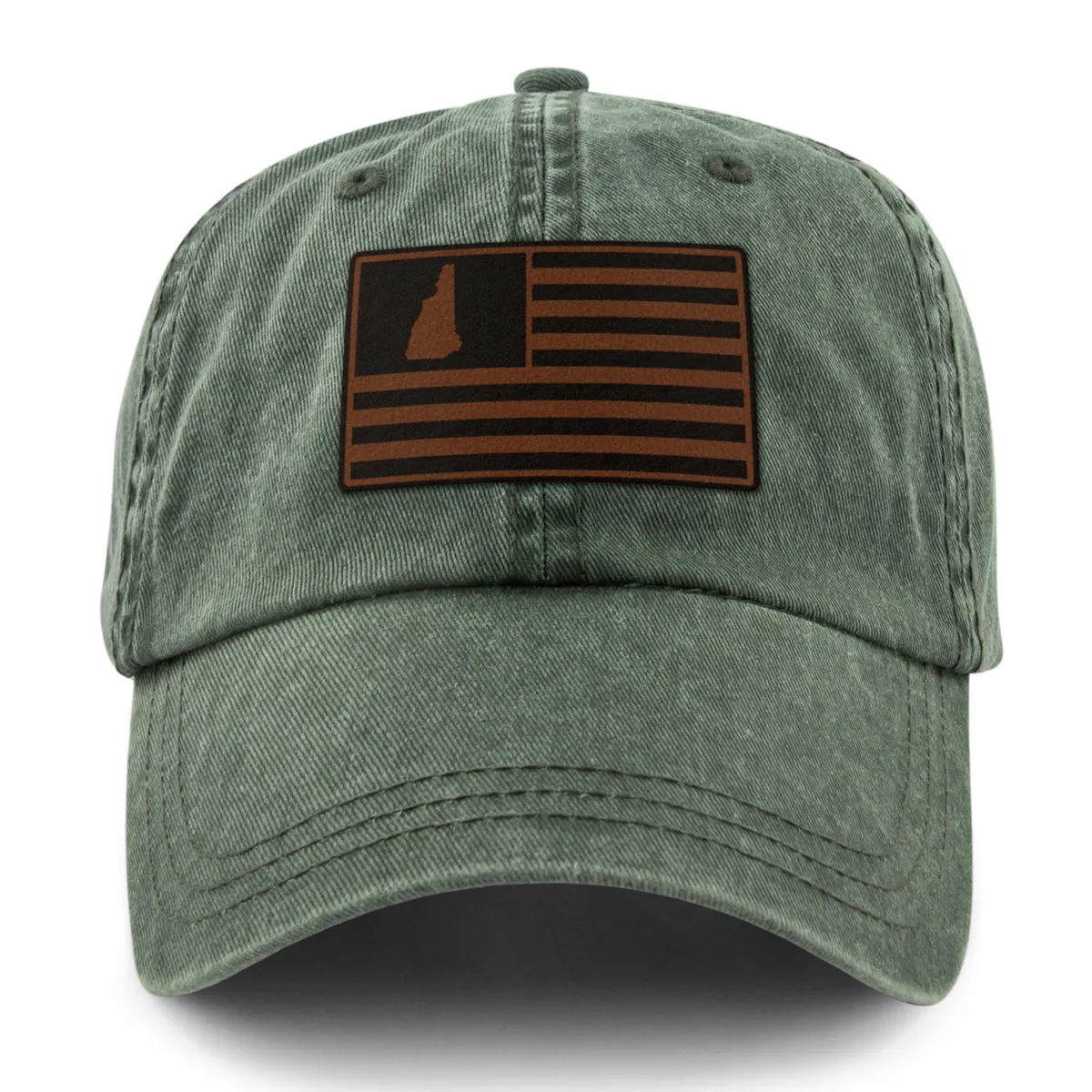 New Hampshire Striped Leather Patch Washed Dad Hat