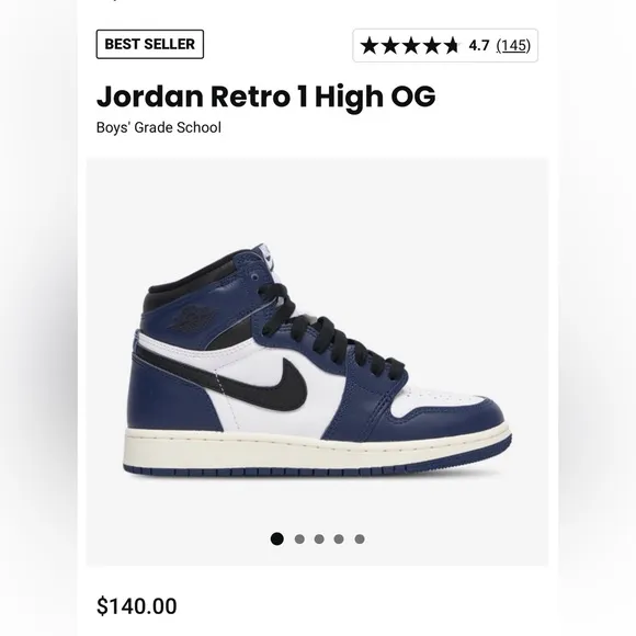 Nike Air Jordan Retro 1 Mid 'Racer Blue' Youth Size 6.5 640734-140 Black White