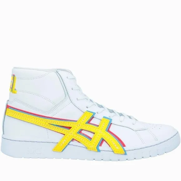 NWT Asics Atmos ‘ 3 Strand ‘ Gel PTG MT White Yellow Blue Mid Sneaker Leather