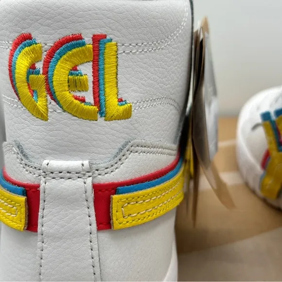 NWT Asics Atmos ‘ 3 Strand ‘ Gel PTG MT White Yellow Blue Mid Sneaker Leather