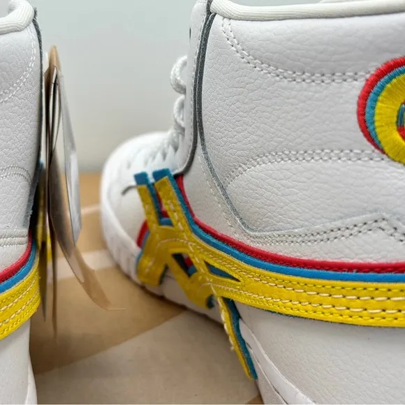NWT Asics Atmos ‘ 3 Strand ‘ Gel PTG MT White Yellow Blue Mid Sneaker Leather