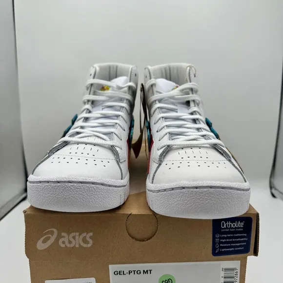 NWT Asics Atmos ‘ 3 Strand ‘ Gel PTG MT White Yellow Blue Mid Sneaker Leather