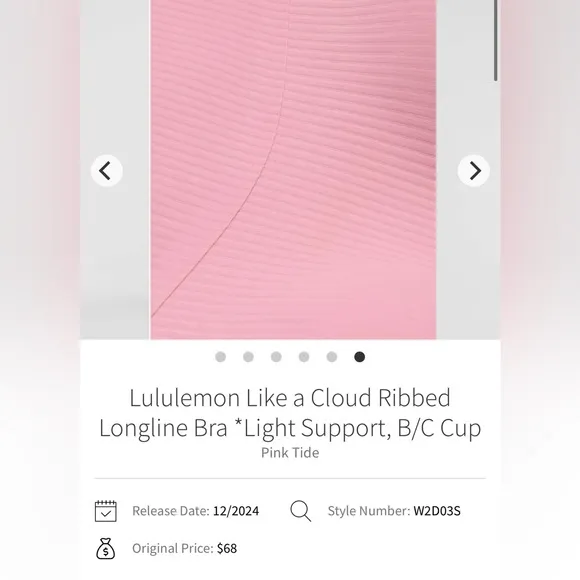 NWT Lululemon Like a Cloud Ribbed Longline Bra *Light Support, B/C Cup SZ 6