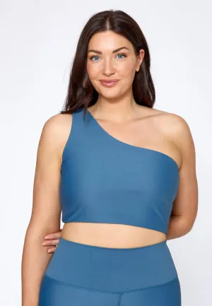 One Shoulder Yoga Top - Pine Blue