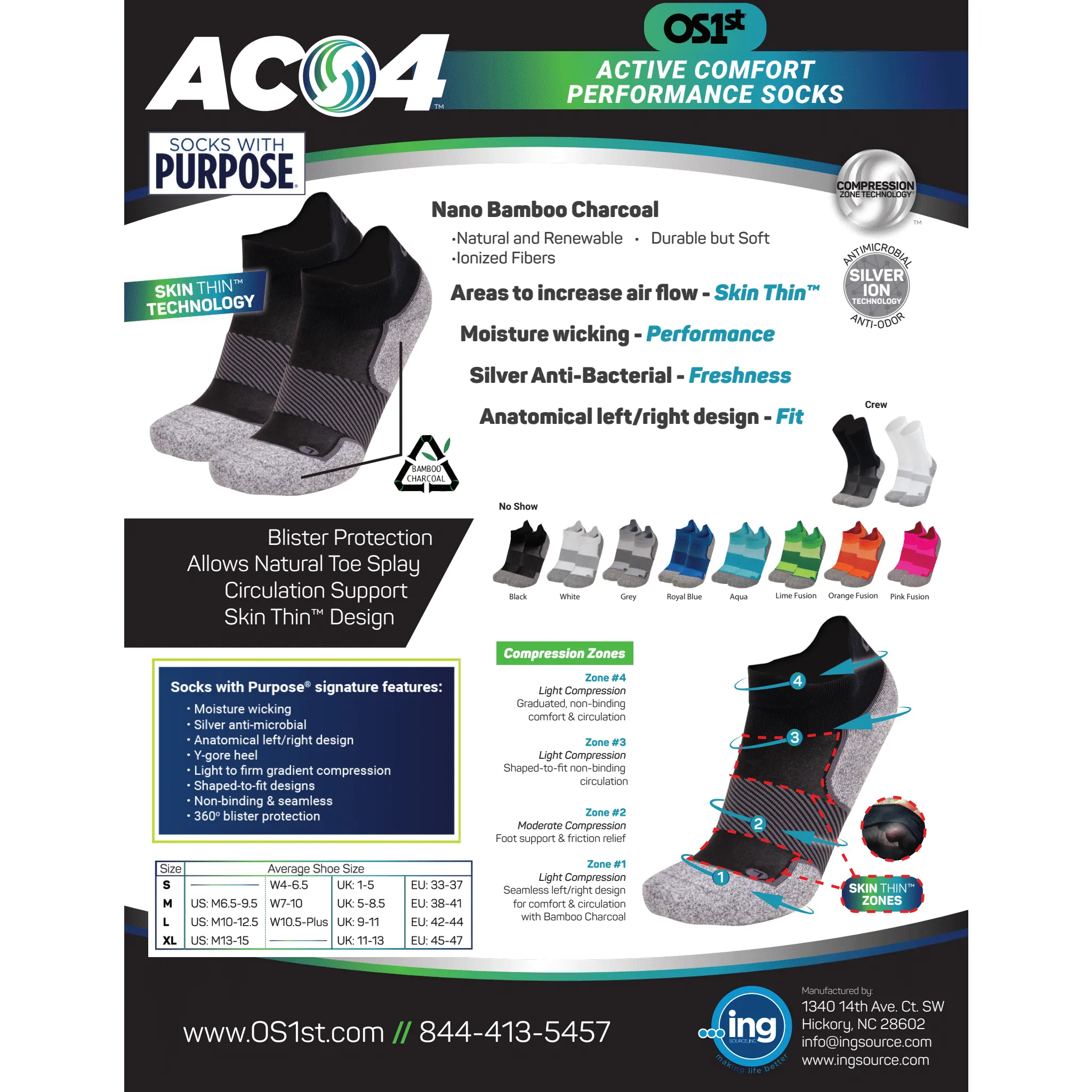 OS1st Active Comfort Performance No Show Socks