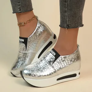 Platform Sneakers Women Casual Non-Slip Thick Sole Sports Shoes Plus Size Slip-On Loafers