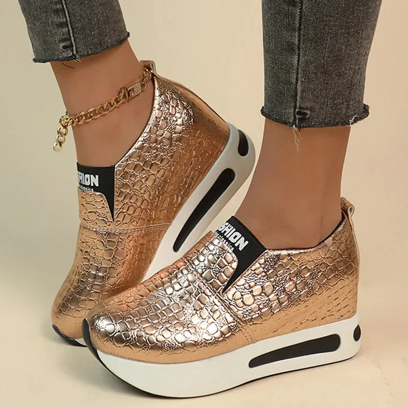 Platform Sneakers Women Casual Non-Slip Thick Sole Sports Shoes Plus Size Slip-On Loafers