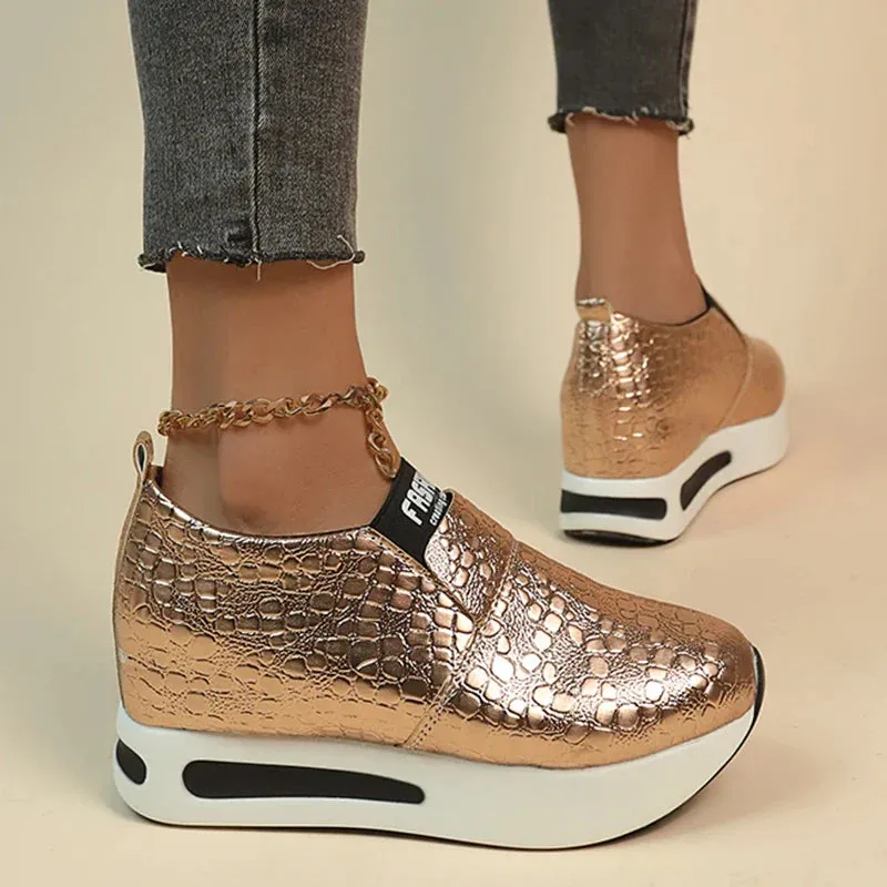 Platform Sneakers Women Casual Non-Slip Thick Sole Sports Shoes Plus Size Slip-On Loafers
