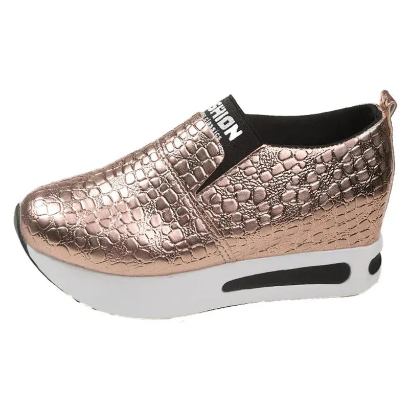 Platform Sneakers Women Casual Non-Slip Thick Sole Sports Shoes Plus Size Slip-On Loafers
