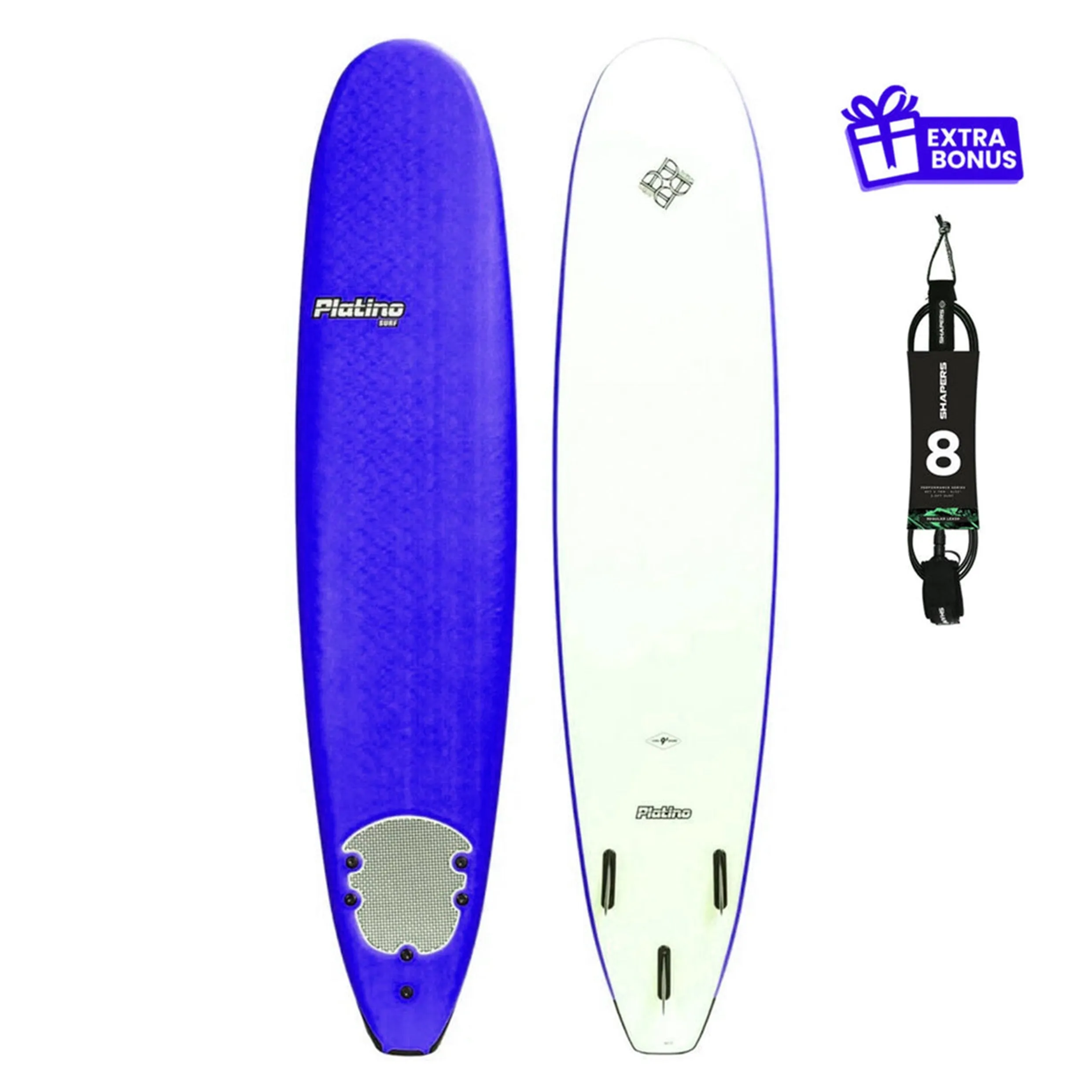 PLATINO 9'0 SOFTOP SURFBOARD NAVY WHITE