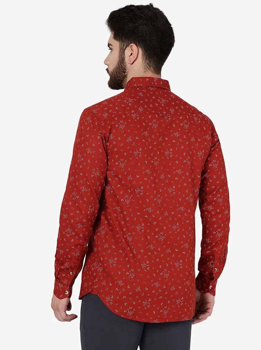 Red Printed Slim Fit Casual Shirt | JadeBlue