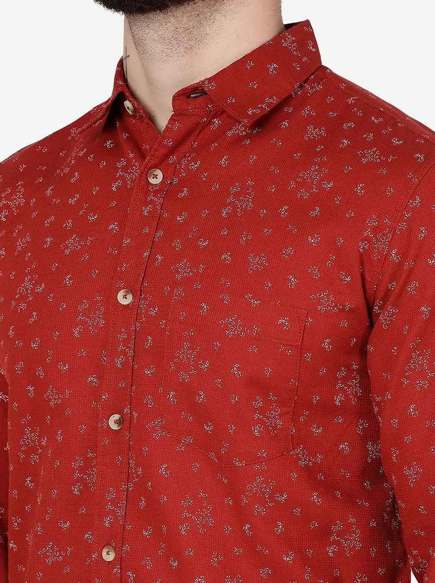 Red Printed Slim Fit Casual Shirt | JadeBlue
