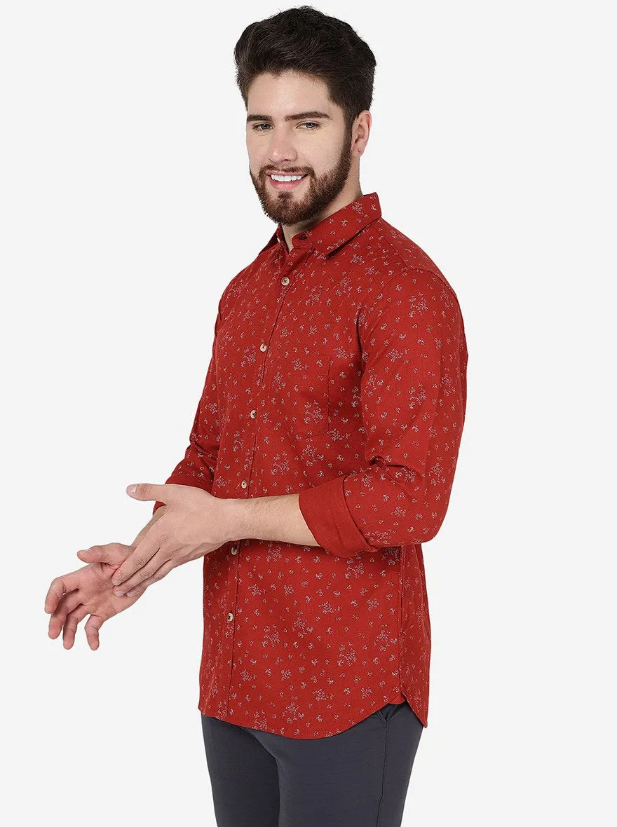 Red Printed Slim Fit Casual Shirt | JadeBlue