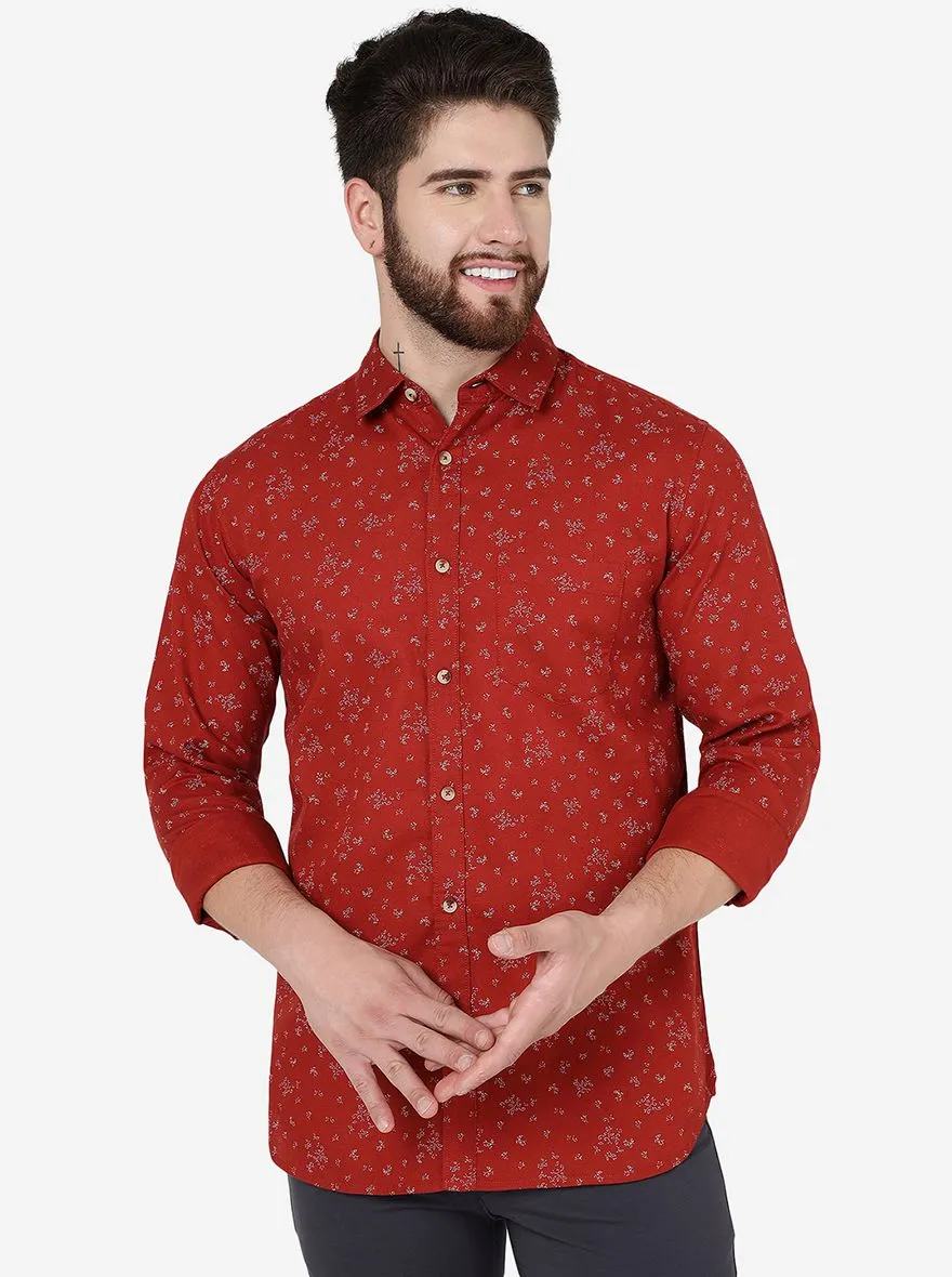 Red Printed Slim Fit Casual Shirt | JadeBlue