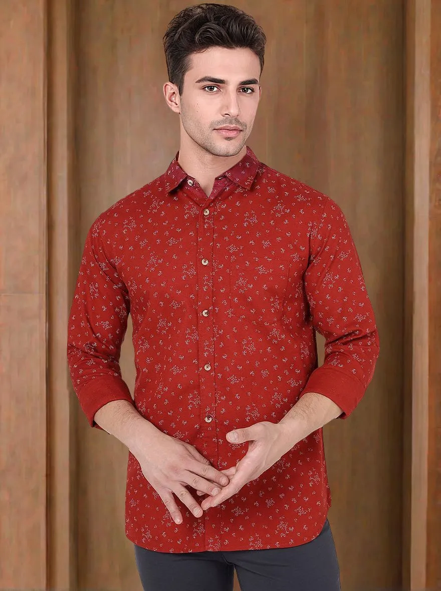 Red Printed Slim Fit Casual Shirt | JadeBlue