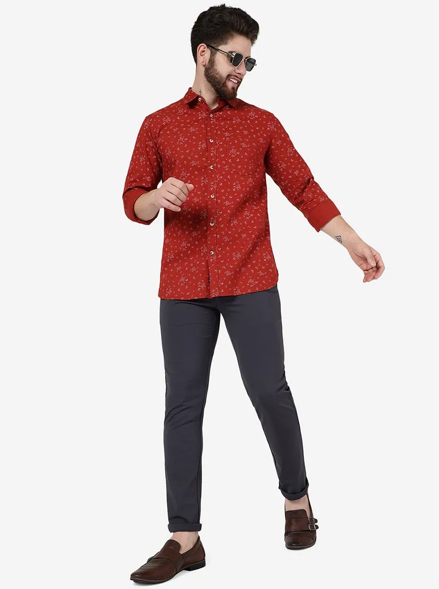 Red Printed Slim Fit Casual Shirt | JadeBlue