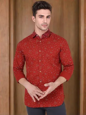 Red Printed Slim Fit Casual Shirt | JadeBlue