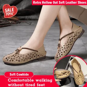 Retro Hollow Out Soft Leather Women Shoes
