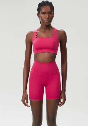 Scallop-Edge High-Waisted Biker Shorts and Sports Bra Activewear Set