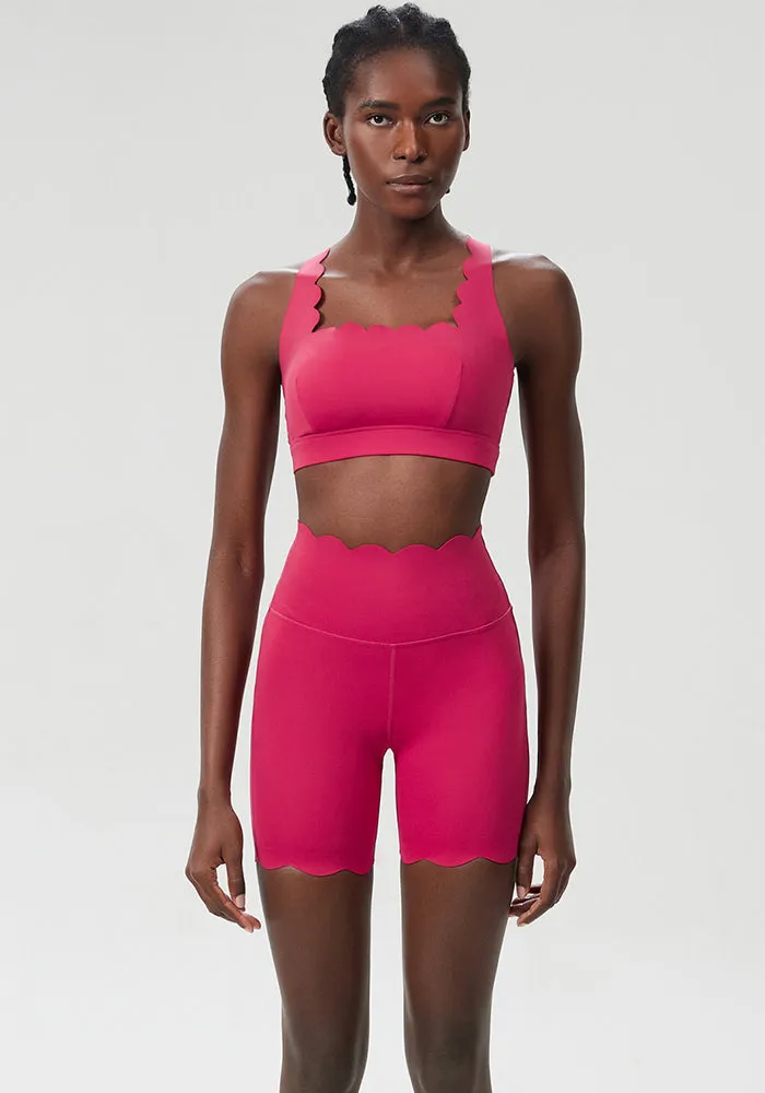 Scallop-Edge High-Waisted Biker Shorts and Sports Bra Activewear Set