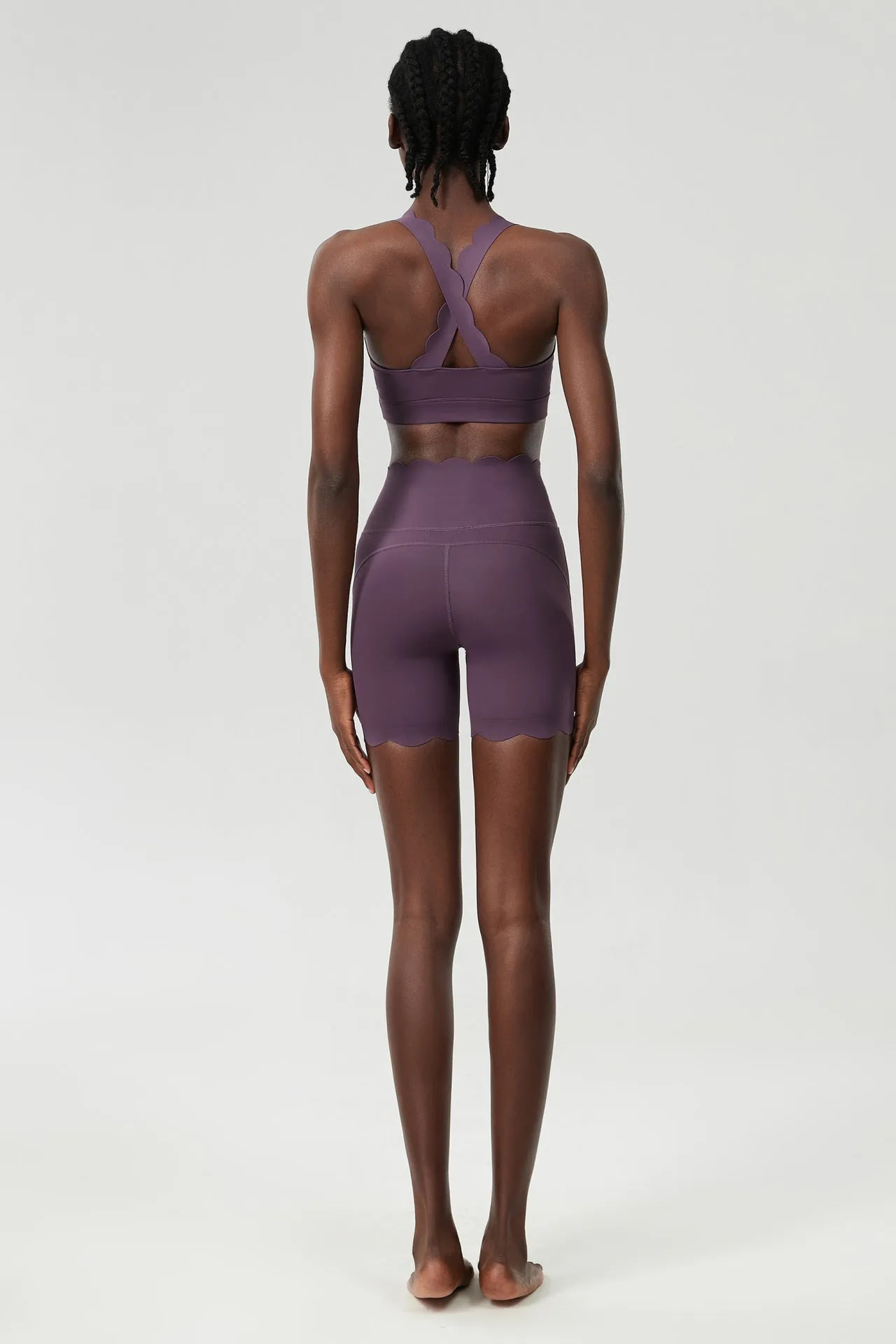 Scallop-Edge High-Waisted Biker Shorts and Sports Bra Activewear Set