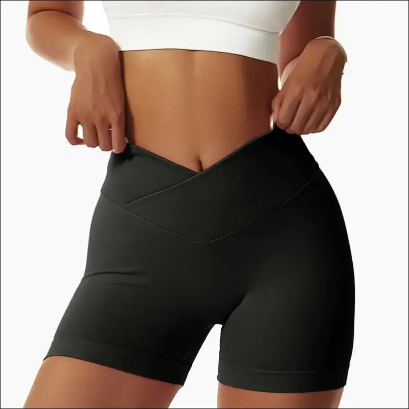 Seamless cross high waist yoga shorts elasticity quick dry hip lift pants breathable running sports