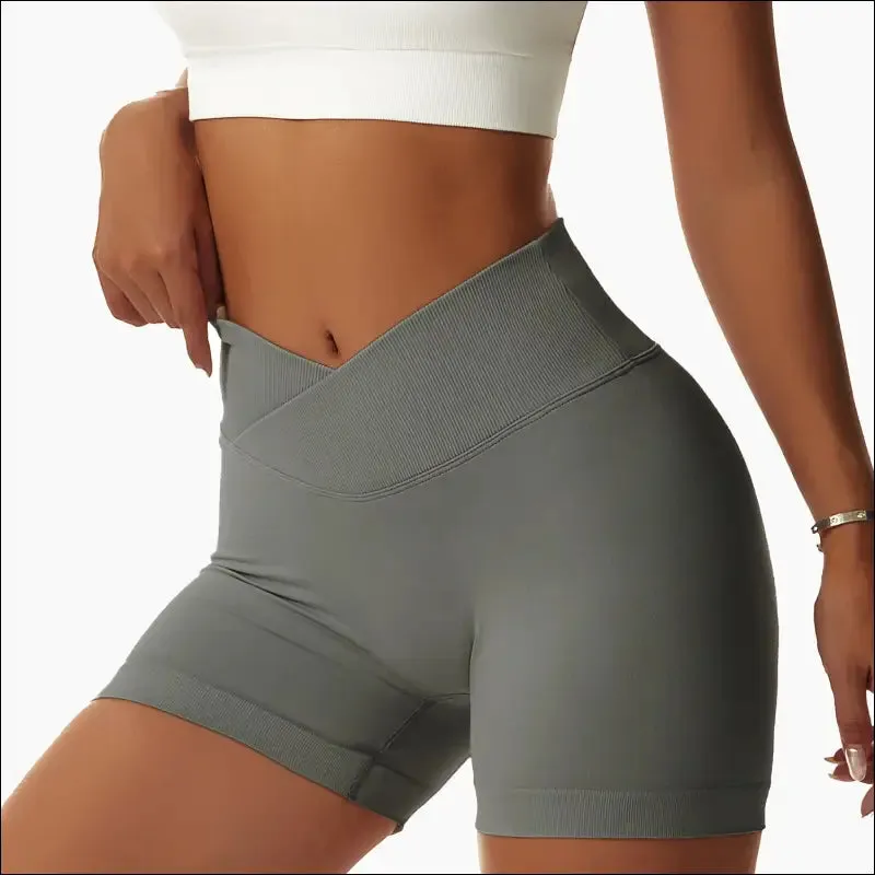 Seamless cross high waist yoga shorts elasticity quick dry hip lift pants breathable running sports
