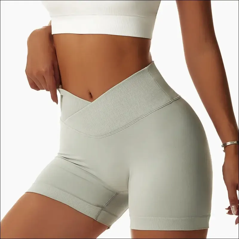 Seamless cross high waist yoga shorts elasticity quick dry hip lift pants breathable running sports