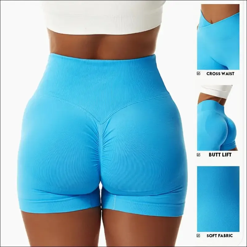 Seamless cross high waist yoga shorts elasticity quick dry hip lift pants breathable running sports