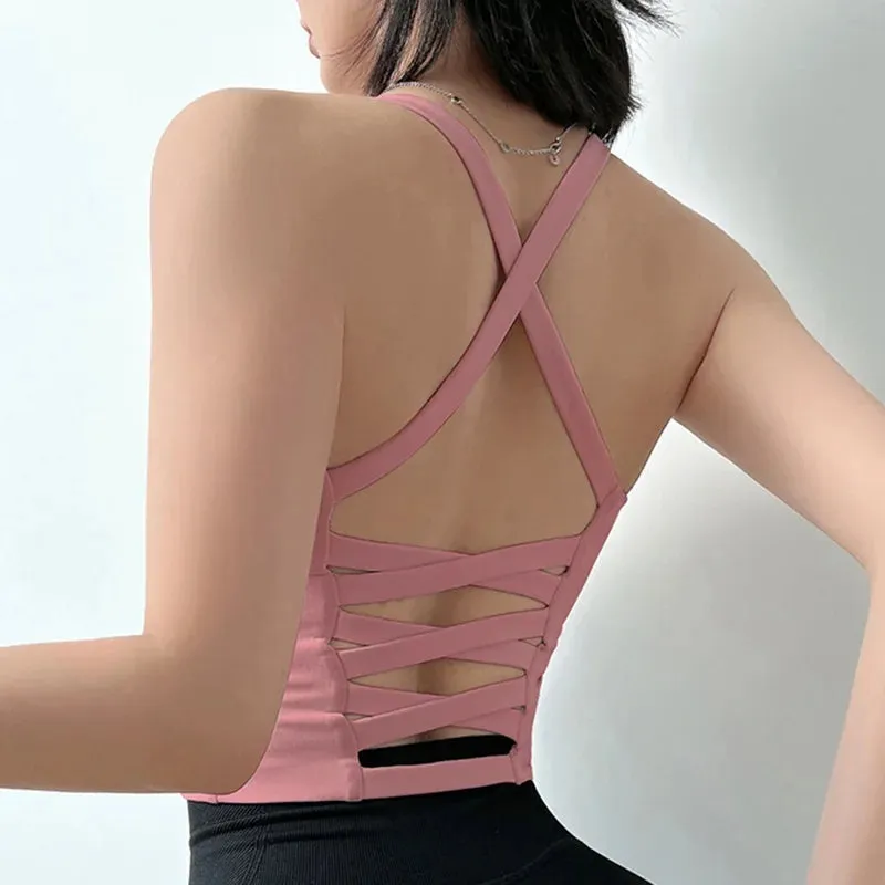 SEXY Girl Sports Bra Women Fitness High Support Underwear Push Up Yoga Crop Top Workout Vest Gym Lady Slim Shirt