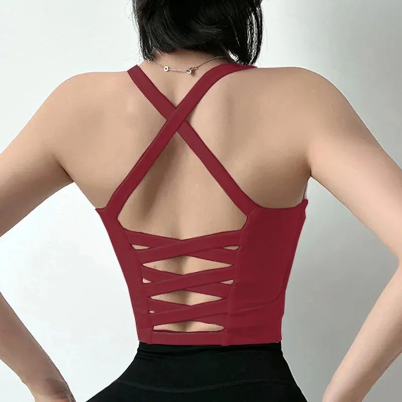SEXY Girl Sports Bra Women Fitness High Support Underwear Push Up Yoga Crop Top Workout Vest Gym Lady Slim Shirt
