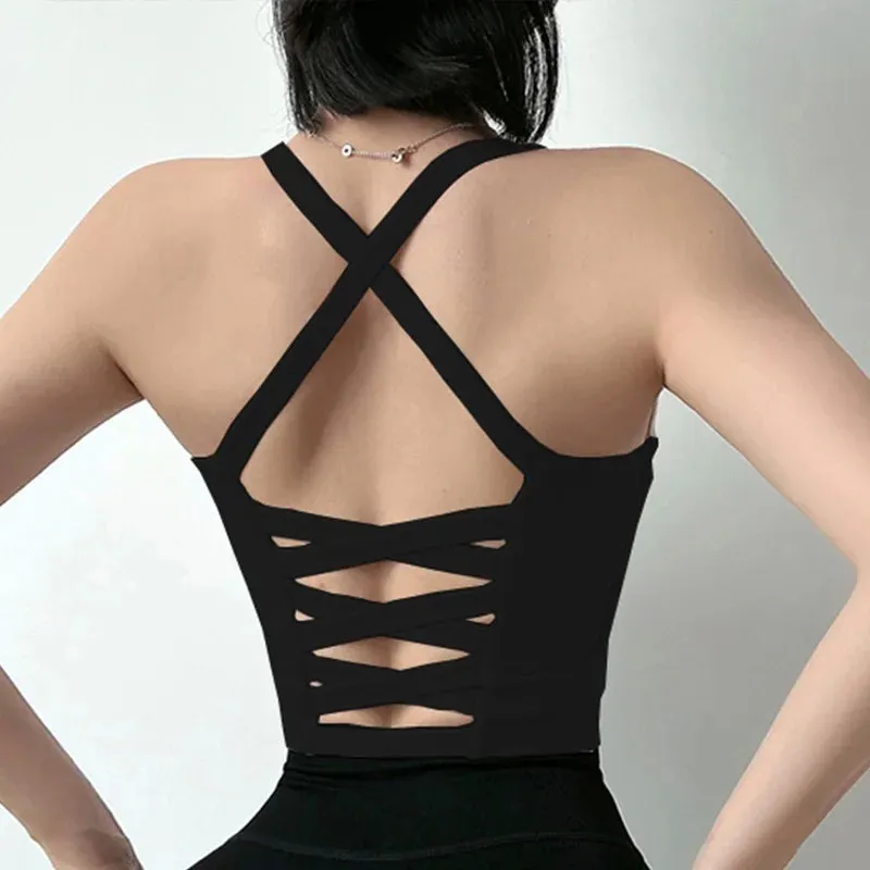 SEXY Girl Sports Bra Women Fitness High Support Underwear Push Up Yoga Crop Top Workout Vest Gym Lady Slim Shirt