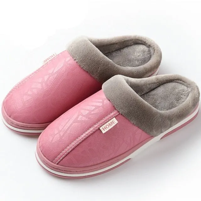 slippers Home Winter Indoor Warm Shoes Thick Bottom Plush  Waterproof Leather House slippers man Cotton shoes