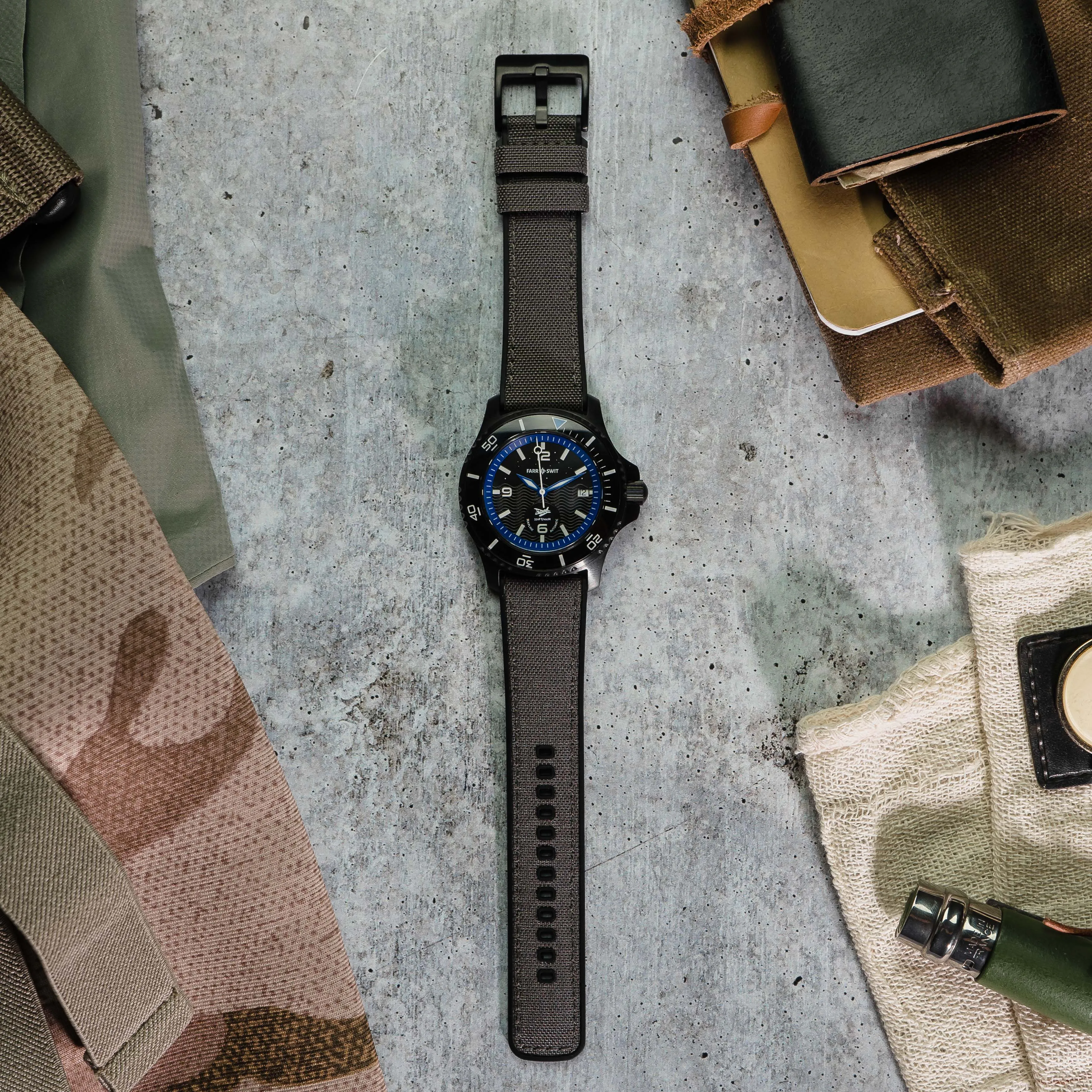 Smoke Grey Cordura Fabric And Silicone Hybrid Watch Band (19mm, 23mm SALE)