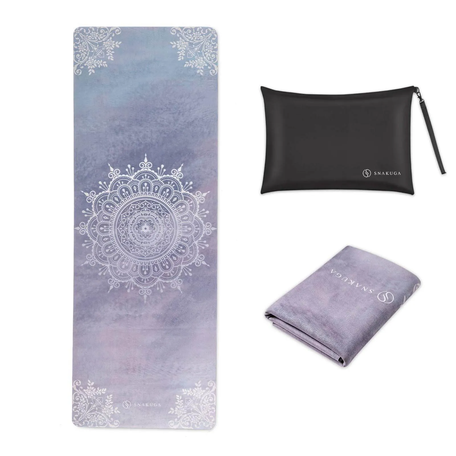 SNAKUGA Travel Yoga Mat, Non Slip Exercise Suede Mat with Carry Bag, All-Purpose Fitness Mat with High Density Anti-Tear Surface for Women, Ideal for Pilates Workout (72'' x 26'' x 1.5mm Thick)