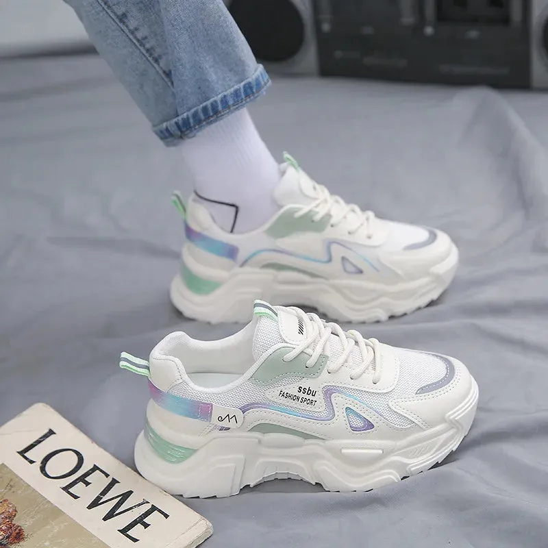 Sneakers Women Platform Hollow-out Breathable Flat Shoes Woman Shoes Green Casual Trainers Ladies Chunky Sneakers Women Shoes