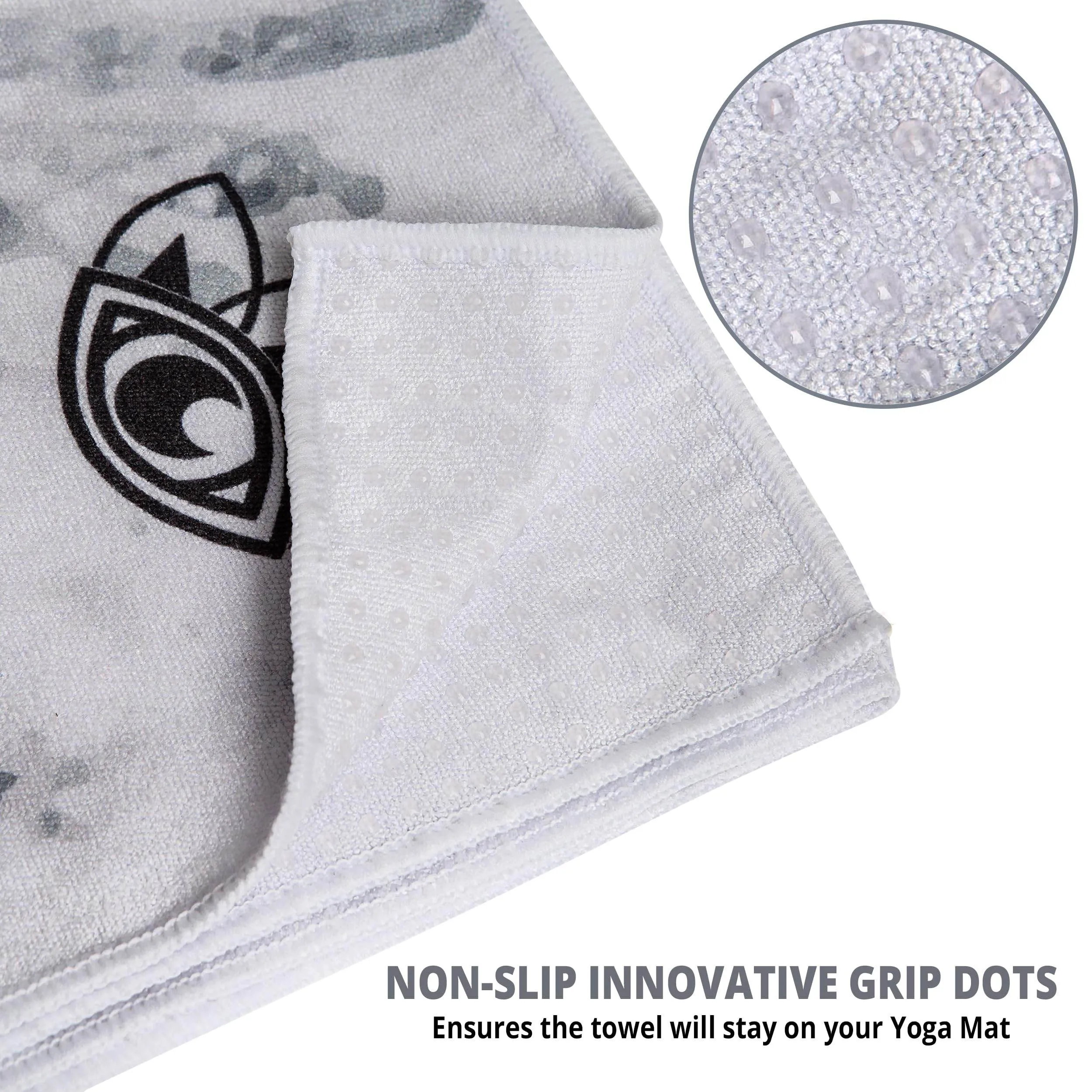 Third Eye Yoga - Hot Yoga Towel For Mat Absorbent Yoga Towels for Hot Yoga Non Slip Quick Drying Microfiber Yoga Mat Towel Premium Grip Technology Yoga Pilates General Fitness 72” x 26” (White Marble)