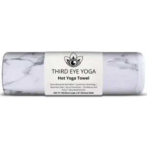 Third Eye Yoga - Hot Yoga Towel For Mat Absorbent Yoga Towels for Hot Yoga Non Slip Quick Drying Microfiber Yoga Mat Towel Premium Grip Technology Yoga Pilates General Fitness 72” x 26” (White Marble)